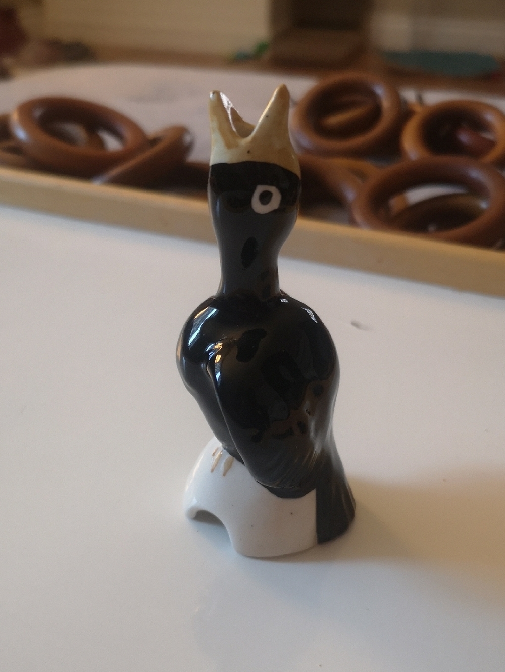 Vintage Ceramic Pie Bird Black And White Made in England 4" Tall